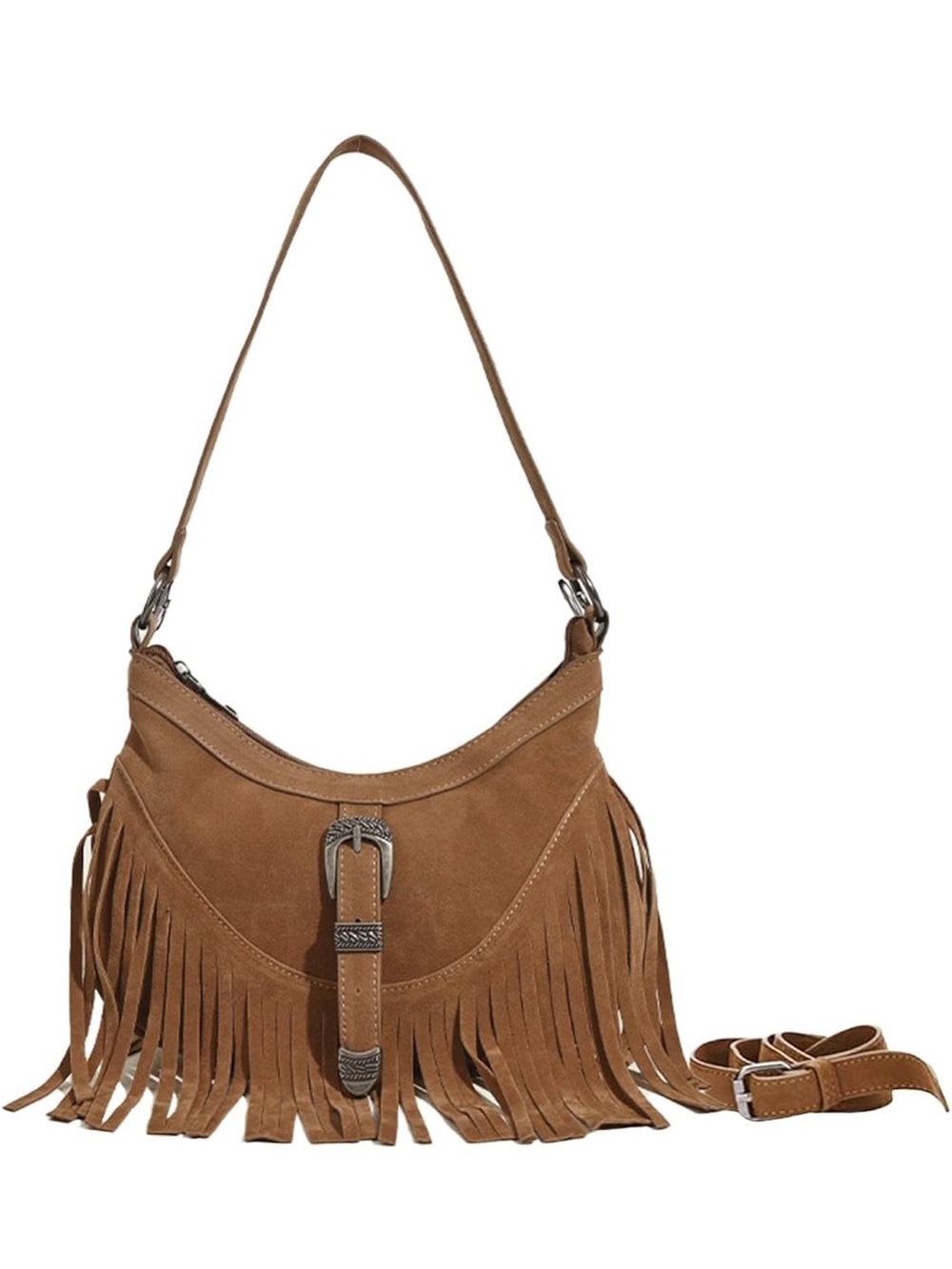 Vegan Suede Fringe Shoulder Bag